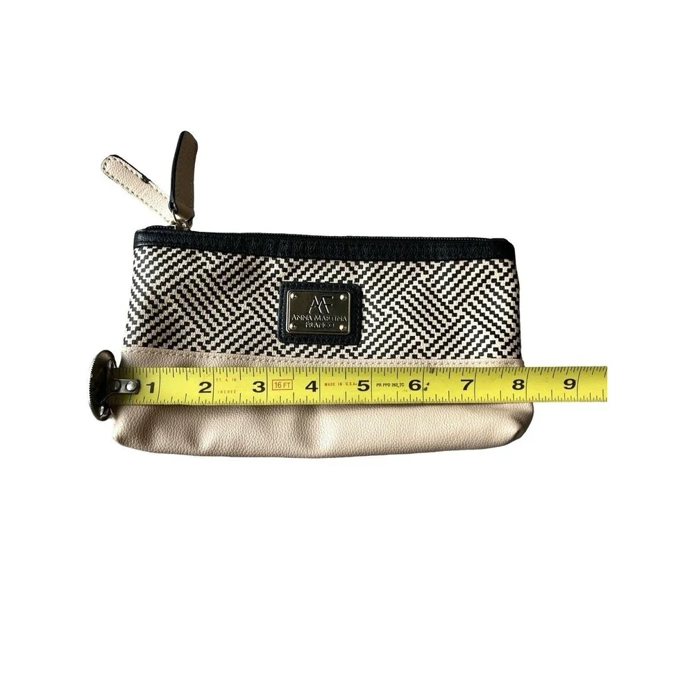 Anna Martina Franco Cosmetic Bag Makeup Pouch Travel Organizer Beige Black Zip